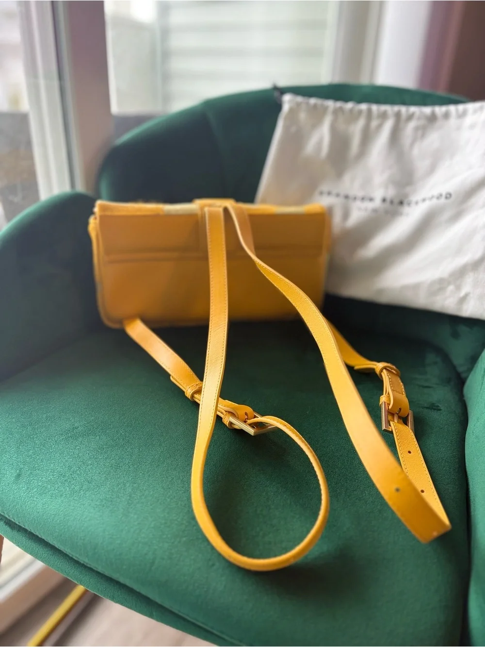 Brandon Blackwood Yellow and Cream Cowhide 'B' Clasp Clutch